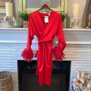 ASOS Red Satin Midi Dress with Batwings Draped Style Bust Tie Waist NEW Size 4